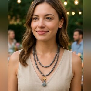 Marlyn Schiff Gray Beaded Necklace with Charms NWT